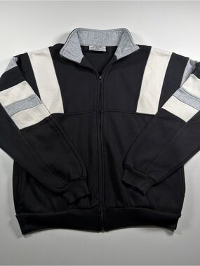 Retro Y2K Footlocker Zip-Up Sweater Jacket with Black and White Colour Block